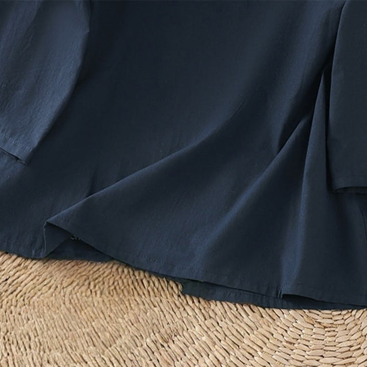 Buddha Stonesレトロ刺繍 レースアップ レディース 七分袖 コットンリネン Tシャツ - image 21