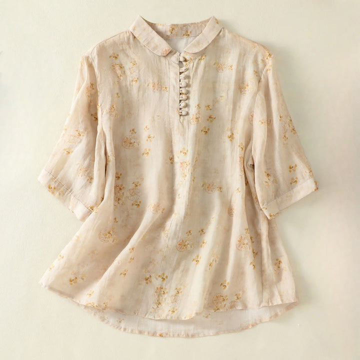 Buddha Stonesプリント カエルボタン ラペル 半袖 レディース コットンシャツ - レモンシフォン - US8-10，UK/AU12-14，EU40-42 (2XL) - image 8