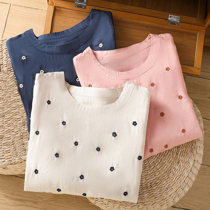 Buddha Stones無地 刺繍 花柄 半袖 レディース コットン Tシャツ - image 23