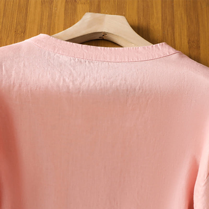 Buddha Stones無地 刺繍 花柄 半袖 レディース コットン Tシャツ - image 9