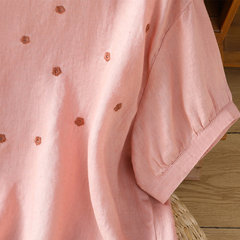 Buddha Stones無地 刺繍 花柄 半袖 レディース コットン Tシャツ - image 10