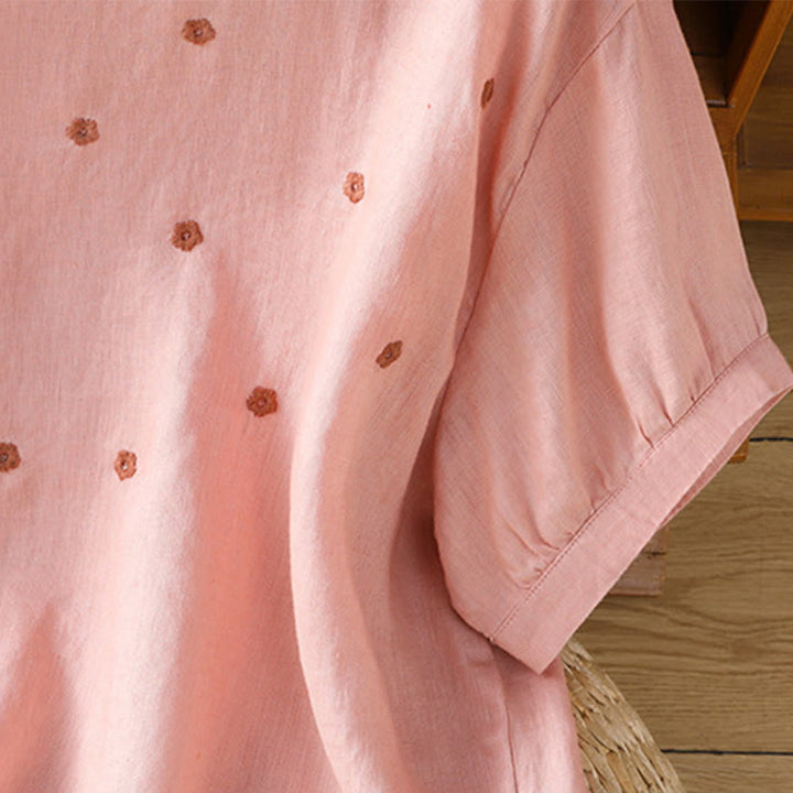 Buddha Stones無地 刺繍 花柄 半袖 レディース コットン Tシャツ - image 10