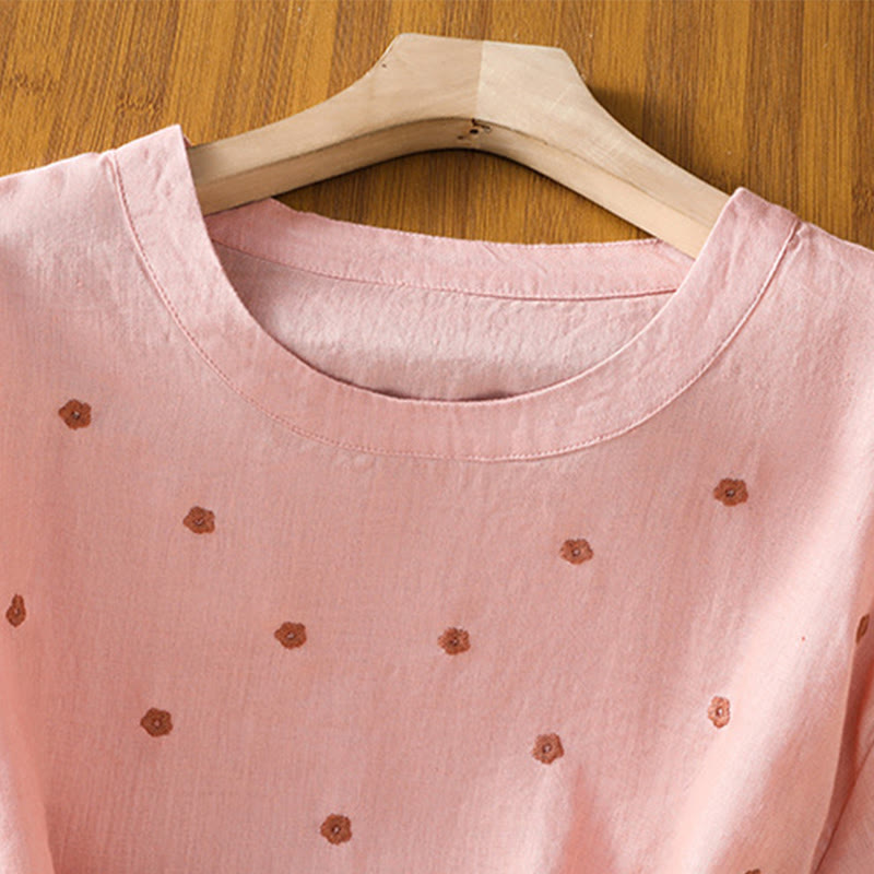 Buddha Stones無地 刺繍 花柄 半袖 レディース Tシャツ - image 8
