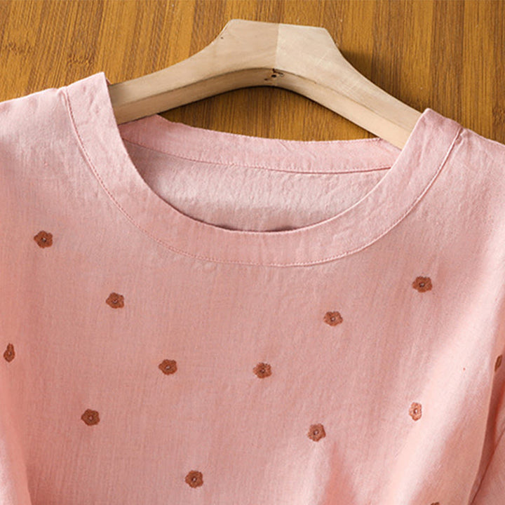 Buddha Stones無地 刺繍 花柄 半袖 レディース コットン Tシャツ - image 8