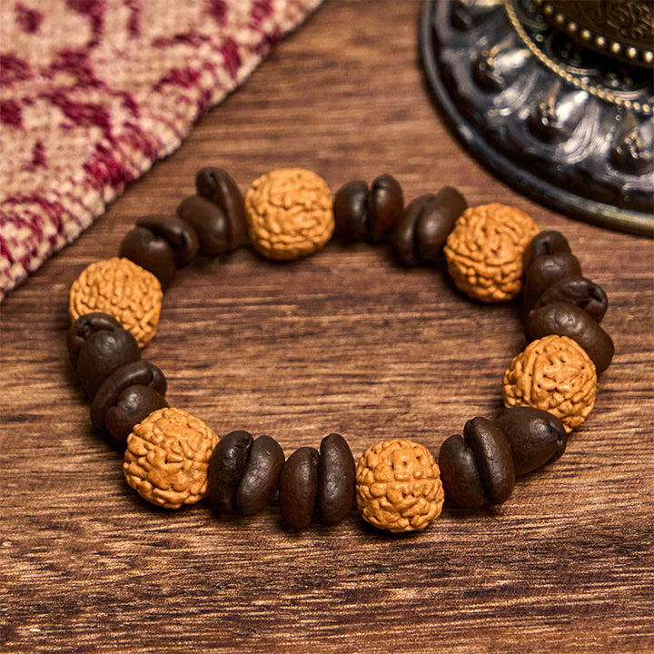 Buddha Stonesハンドメイド天然コーヒー豆菩提樹の幸運ブレスレット - image 2
