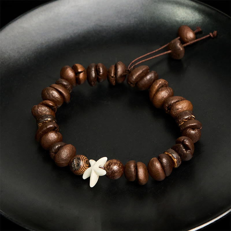 Buddha Stones、手作り天然コーヒー豆、木製ビーズ、ヒトデブレスレット - image 4