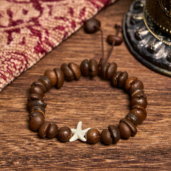 Buddha Stones、手作り天然コーヒー豆、木製ビーズ、ヒトデブレスレット - image 2