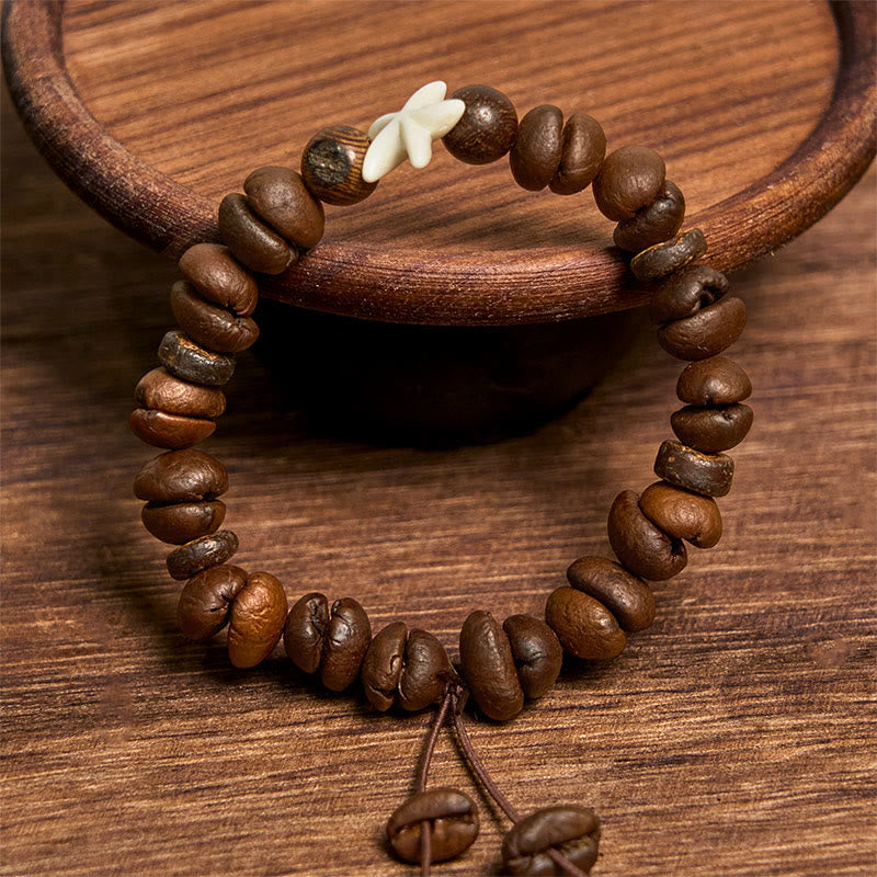 Buddha Stones、手作り天然コーヒー豆、木製ビーズ、ヒトデブレスレット - image 3