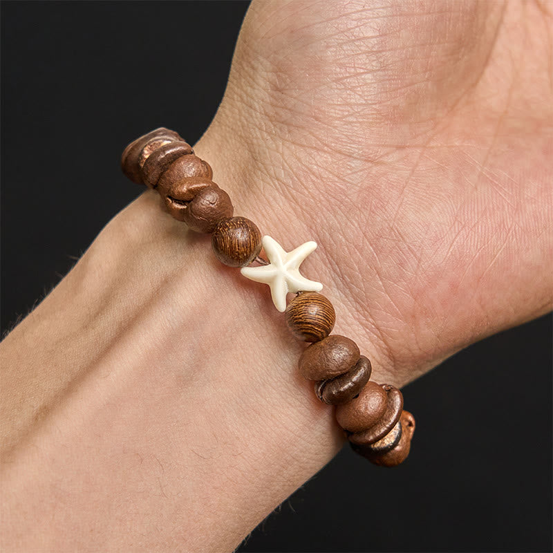 Buddha Stones、手作り天然コーヒー豆、木製ビーズ、ヒトデブレスレット - image 5