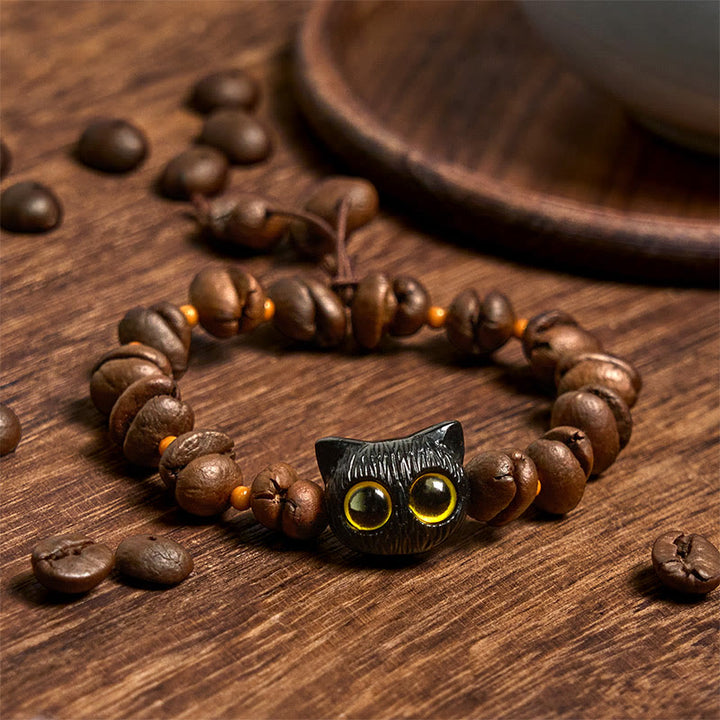Buddha Stonesハンドメイド 天然コーヒー豆 猫頭 菩提樹 爪足 平和ブレスレット - image 2
