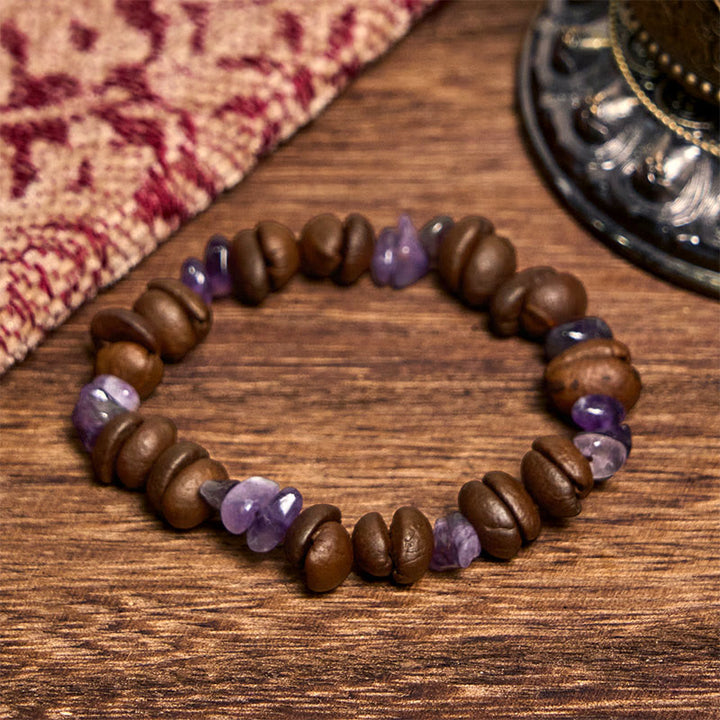 Buddha Stonesハンドメイド天然コーヒー豆アメジストシトリンアマゾナイト不規則クリスタルブレスレット - アメジストコーヒー豆（手首周り14～17cm） - image 1