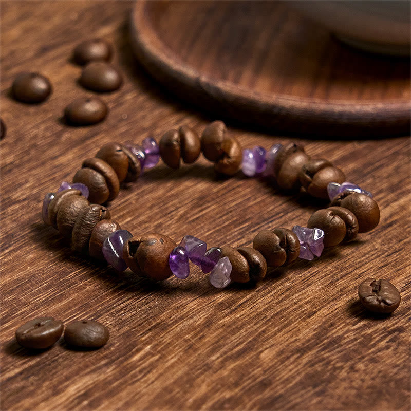 Buddha Stonesハンドメイド天然コーヒー豆アメジストシトリンアマゾナイト不規則クリスタルブレスレット - image 2
