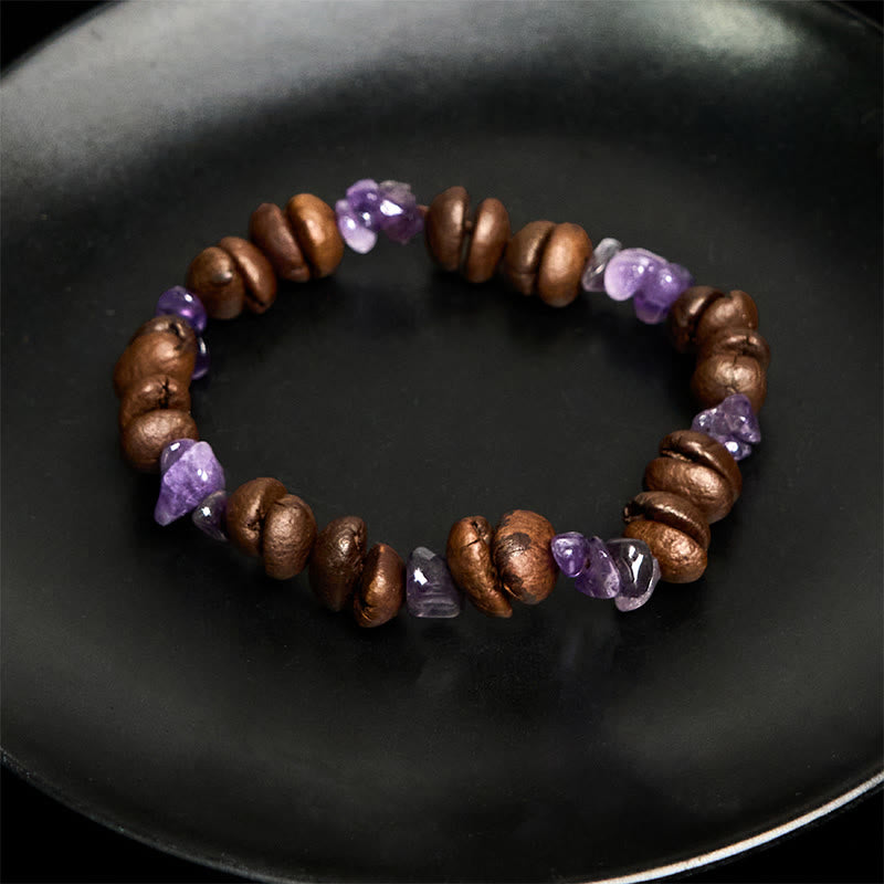 Buddha Stonesハンドメイド天然コーヒー豆アメジストシトリンアマゾナイト不規則クリスタルブレスレット - image 4