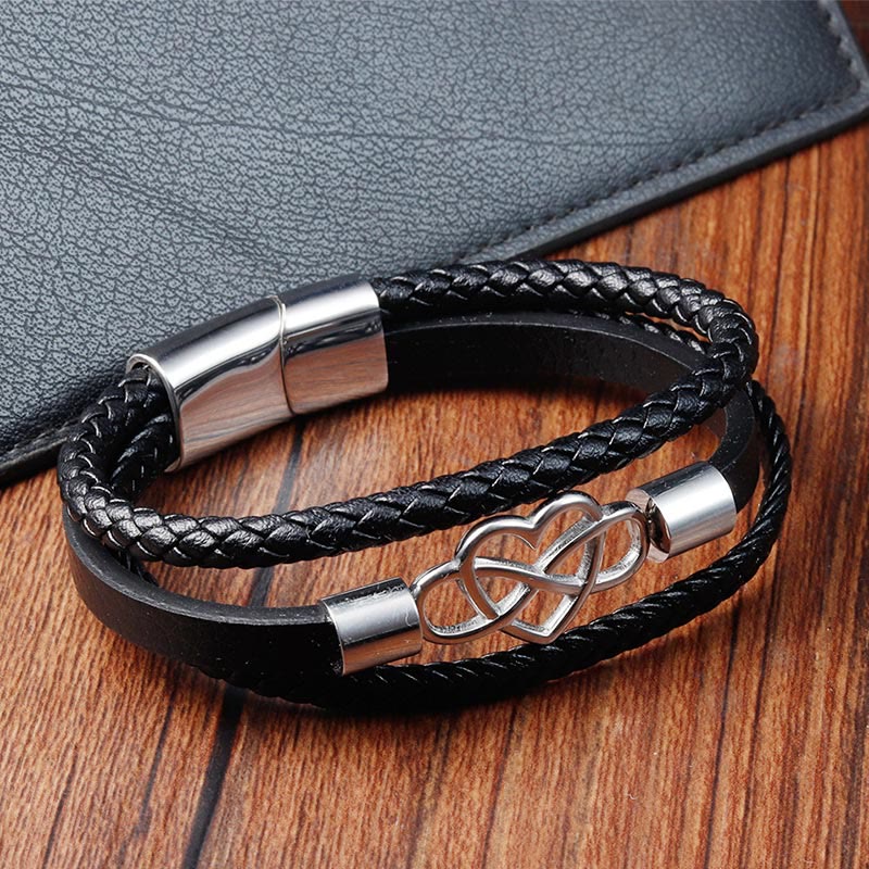 Buddha Stones幾何学模様レザーチタン鋼強化バックルブレスレット - image 1