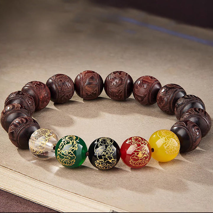 Buddha Stones 小葉紫檀五方位福神平静ブレスレット - 12mm - image 0
