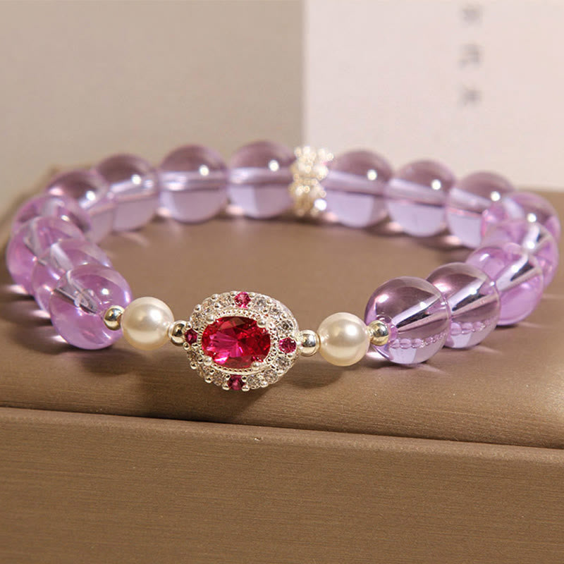 Buddha Stones天然アメジストパールレッドジルコンバランスブレスレット - image 2