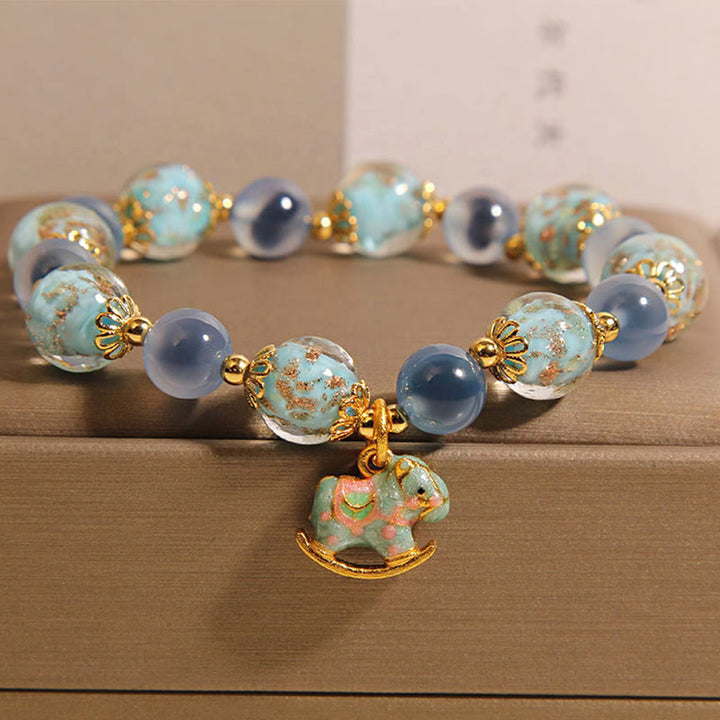 Buddha Stones 天然キャンディアゲートホワイトクリスタル馬年強さブレスレット - image 0