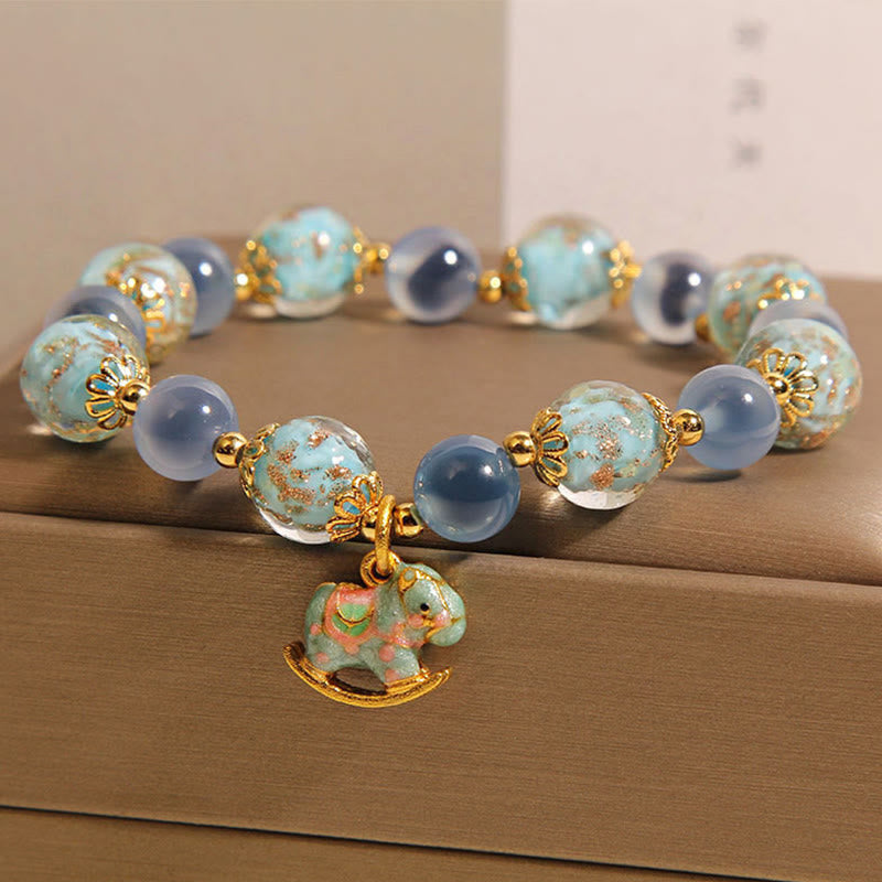 Buddha Stones 天然キャンディアゲートホワイトクリスタル馬年強さブレスレット - image 1