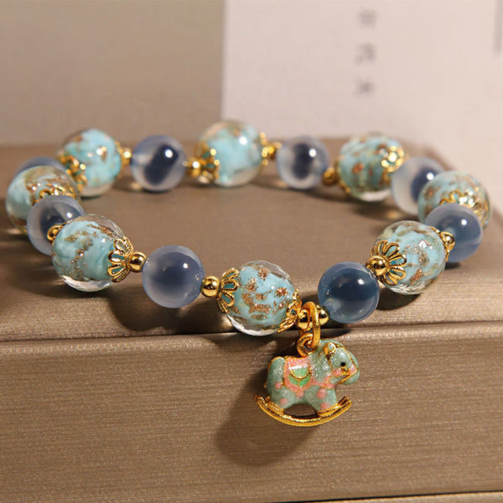 Buddha Stones 天然キャンディアゲートホワイトクリスタル馬年強さブレスレット - image 2