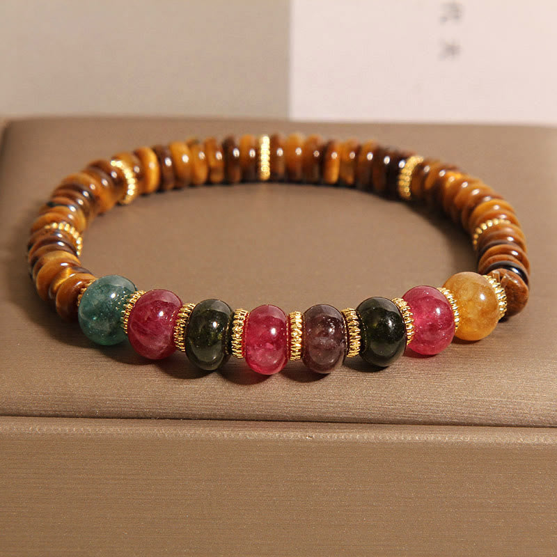 Buddha Stones 天然タイガーアイトルマリンの強さブレスレット - image 1