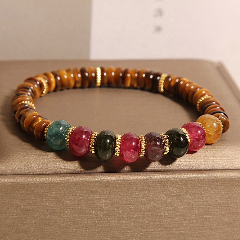 Buddha Stones 天然タイガーアイトルマリンの強さブレスレット - タイガーアイ（手首周り：15～19cm） - image 0