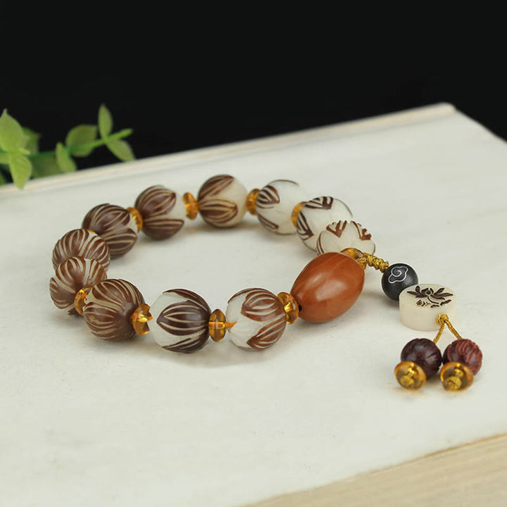 Buddha Stones チベットのマーラー数珠ホワイト菩提樹の平和ブレスレット - image 9