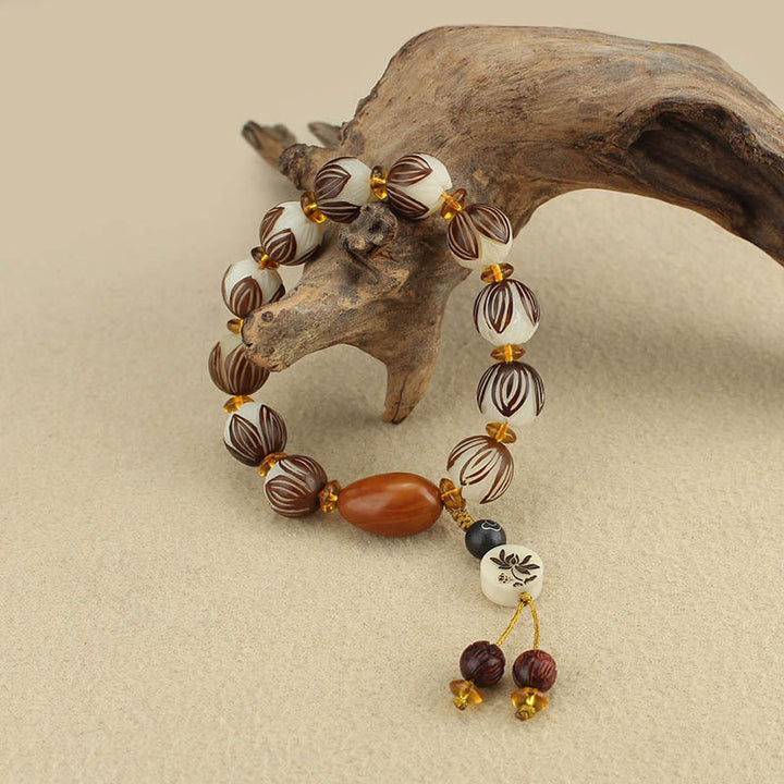 Buddha Stones チベットのマーラー数珠ホワイト菩提樹の平和ブレスレット - image 11