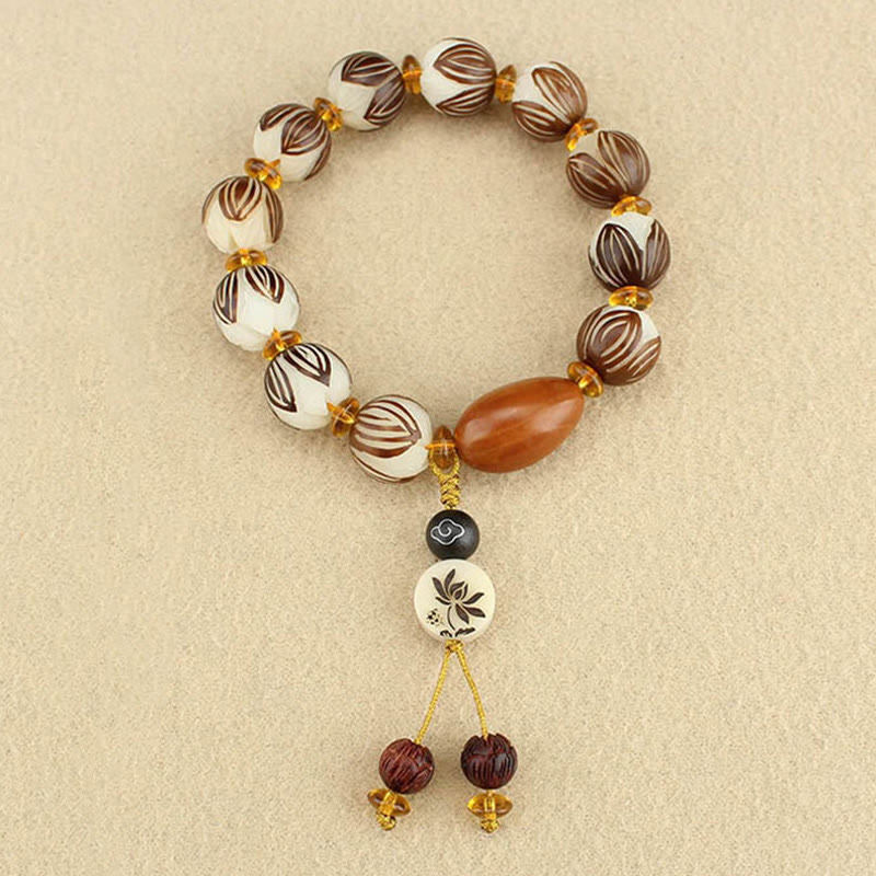 Buddha Stones チベットのマーラー数珠ホワイト菩提樹の平和ブレスレット - image 7