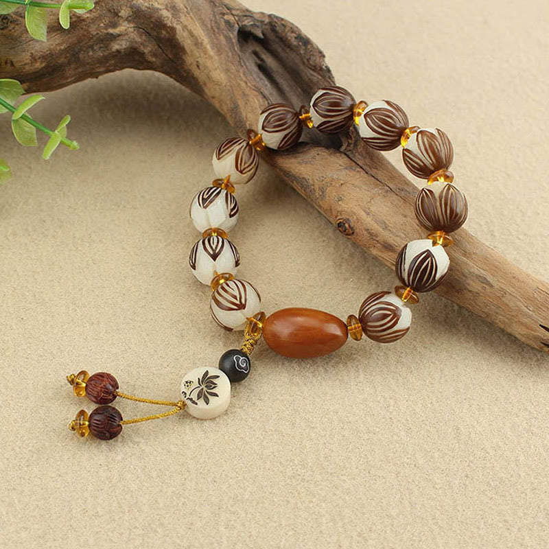 Buddha Stones チベットのマーラー数珠ホワイト菩提樹の平和ブレスレット - image 3