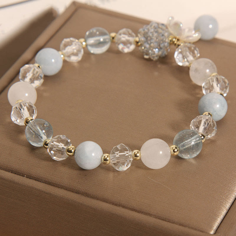 Buddha Stonesアクアマリン イエローキャッツアイストーン フラワーピースブレスレット - image 5