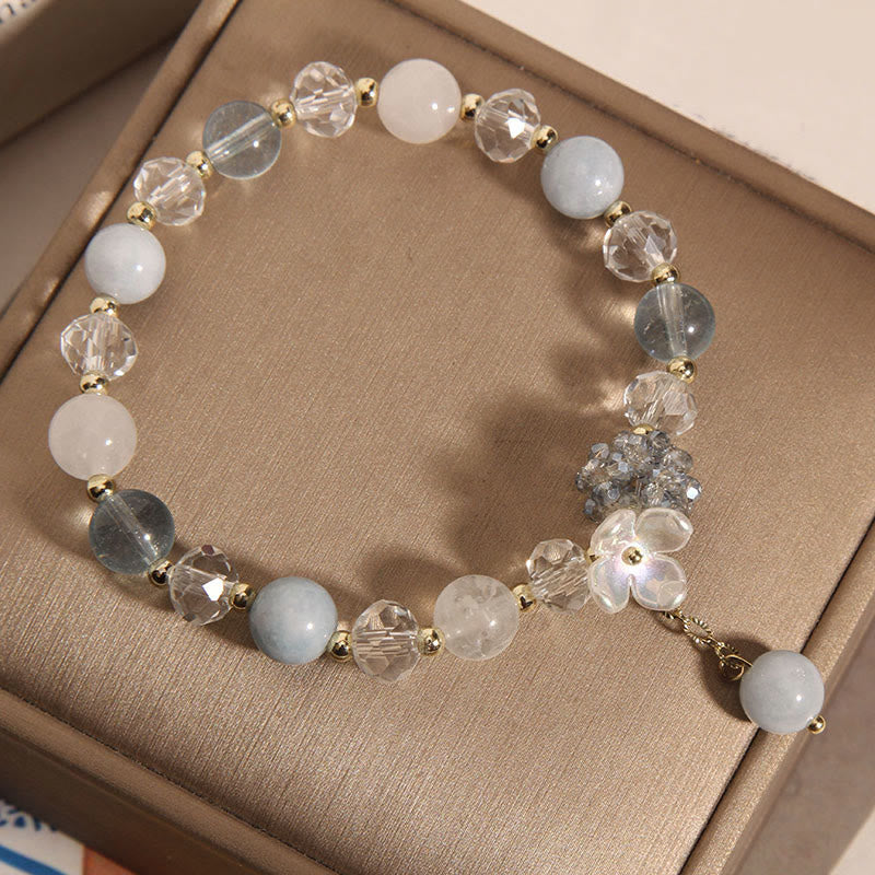 Buddha Stonesアクアマリン イエローキャッツアイストーン フラワーピースブレスレット - image 2