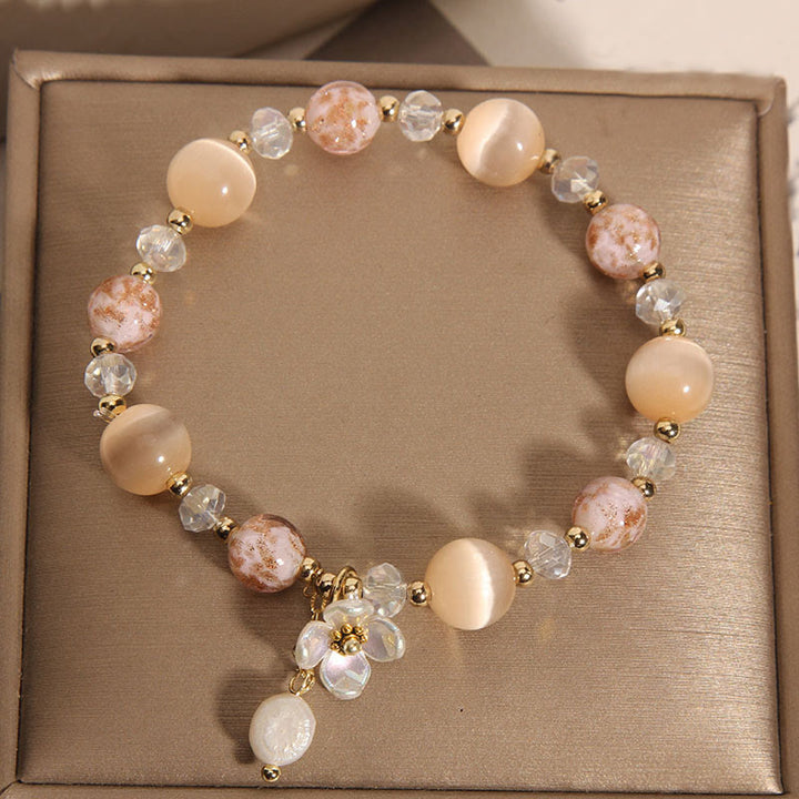 Buddha Stonesアクアマリン イエローキャッツアイストーン フラワーピースブレスレット - image 8