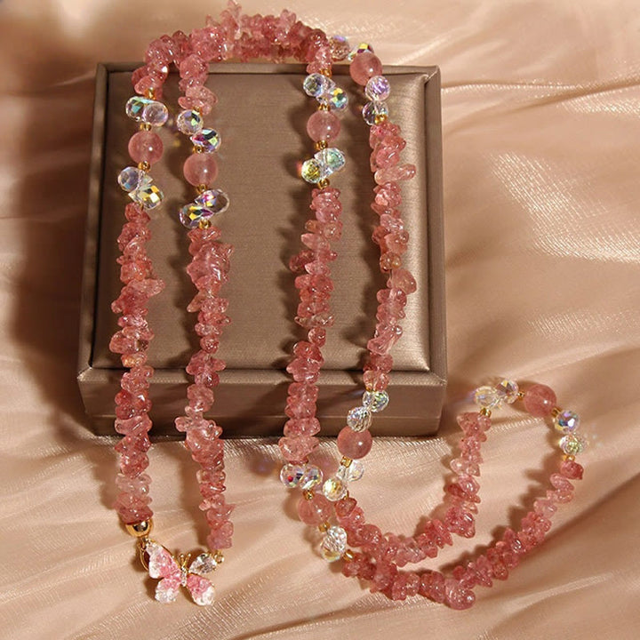 Buddha Stonesバタフライフラワー アメジスト ストロベリークォーツ バランスネックレスペンダント - ストロベリークォーツ - image 7