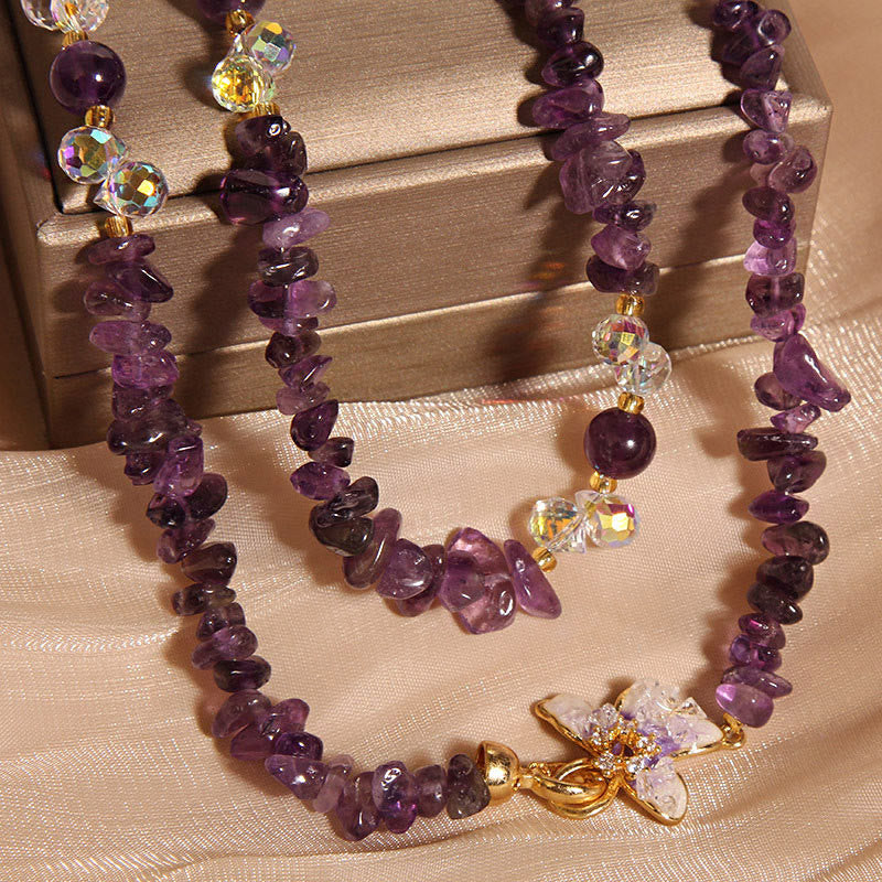Buddha Stonesバタフライフラワー アメジスト ストロベリークォーツ バランスネックレスペンダント - image 5