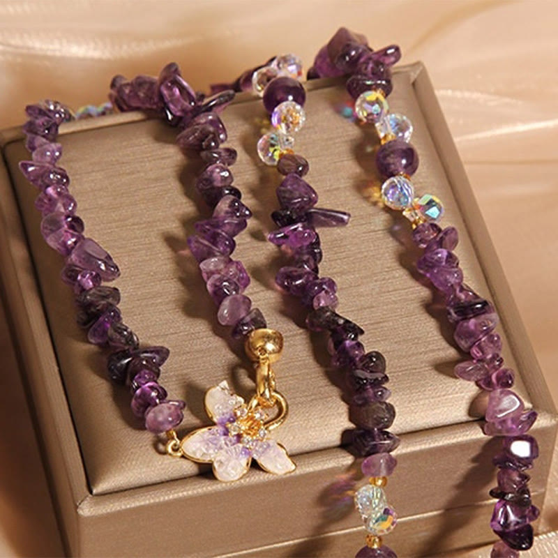 Buddha Stonesバタフライフラワー アメジスト ストロベリークォーツ バランスネックレスペンダント - image 3