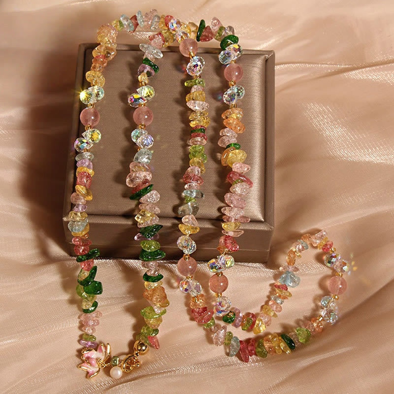 Buddha Stonesバタフライフラワー アメジスト ストロベリークォーツ バランスネックレスペンダント - 花付きカラークリスタル - image 11