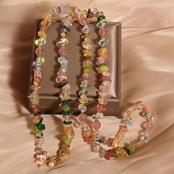 Buddha Stonesバタフライフラワー アメジスト ストロベリークォーツ バランスネックレスペンダント - 花付きカラークリスタル - image 11