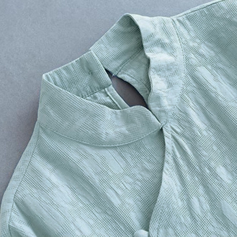 Buddha Stones春のカジュアル 無地 フロッグボタンデザイン サイドレースアップ コットンリネン ミディドレス - image 10