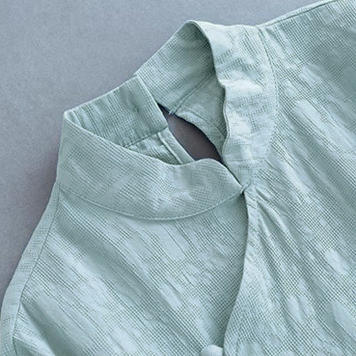 Buddha Stones春のカジュアル 無地 フロッグボタンデザイン サイドレースアップ コットンリネン ミディドレス - image 10