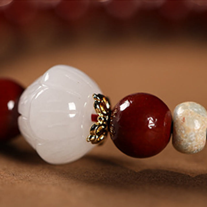 Buddha Stones 辰砂の木製ビーズ蓮福文字良縁祈願ブレスレット - image 14