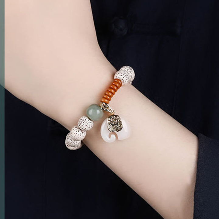 Buddha Stones手磨き 星月菩提樹 象の模様 内なる平和のブレスレット - image 10