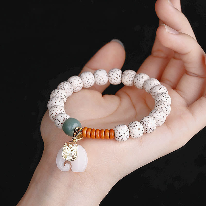 Buddha Stones手磨き 星月菩提樹 象の模様 内なる平和のブレスレット - image 8