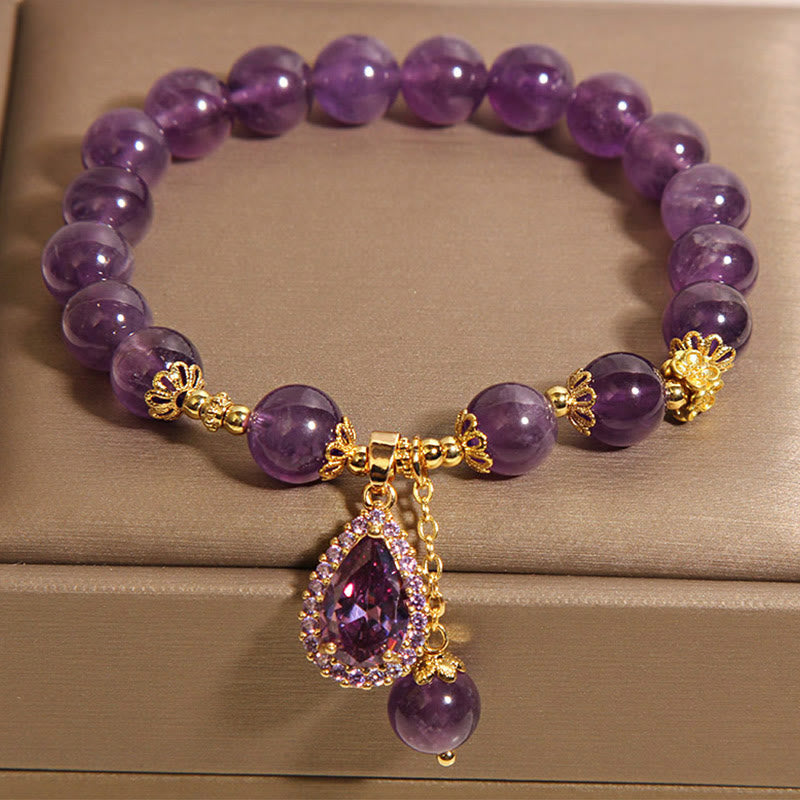 Buddha Stones天然アメジスト水滴バランスブレスレット - image 2