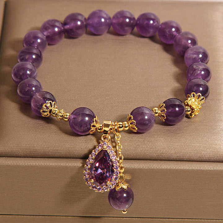 Buddha Stones天然アメジスト水滴バランスブレスレット - image 2