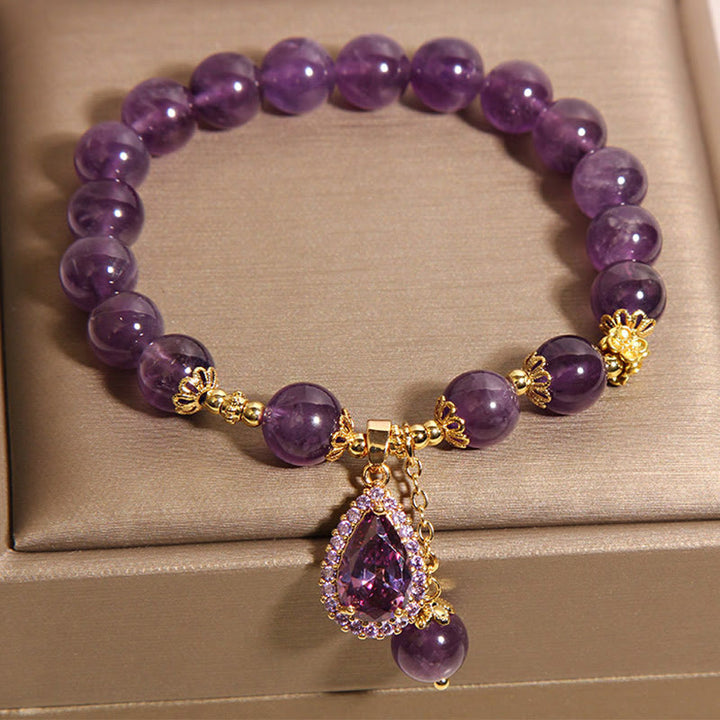 Buddha Stones天然アメジスト水滴バランスブレスレット - image 3