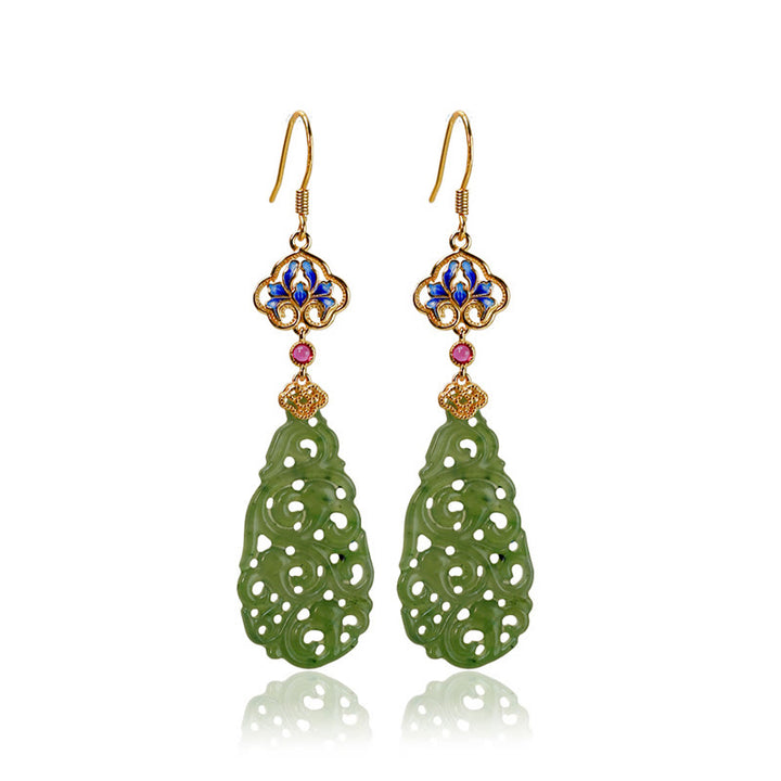 Buddha Stones 中空和田翡翠エナメル925スターリングシルバー豊かさのイヤリング - image 8