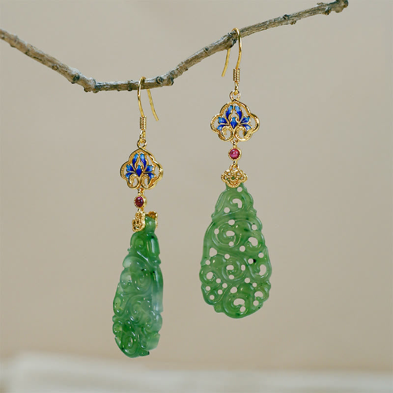 Buddha Stones 中空和田翡翠エナメル925スターリングシルバー豊かさのイヤリング - image 11