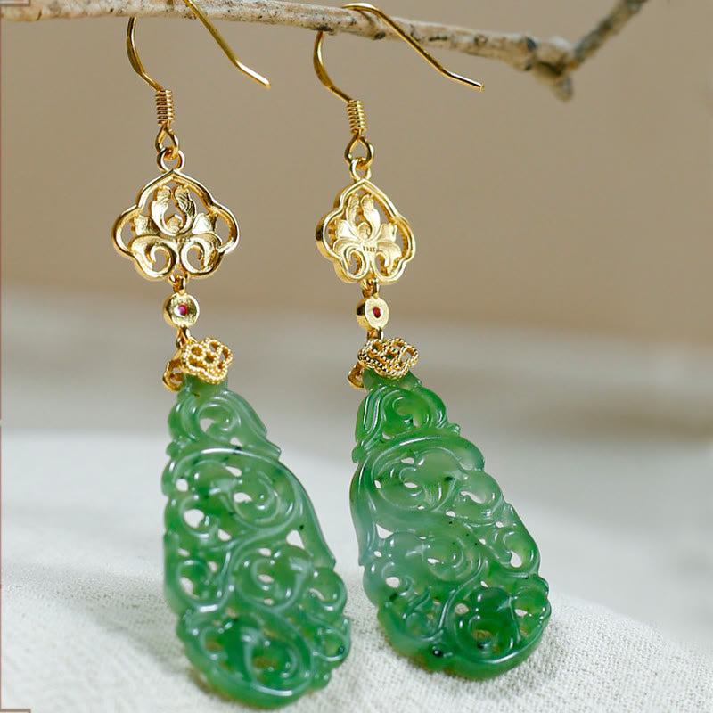 Buddha Stones 中空和田翡翠エナメル925スターリングシルバー豊かさのイヤリング - image 1