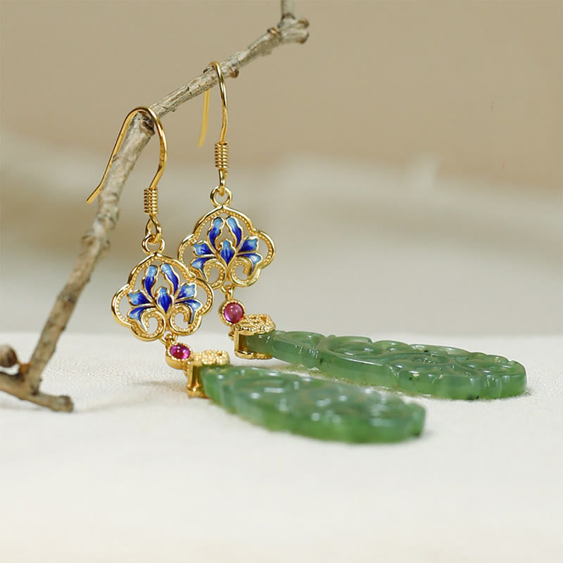 Buddha Stones 中空和田翡翠エナメル925スターリングシルバー豊かさのイヤリング - image 3