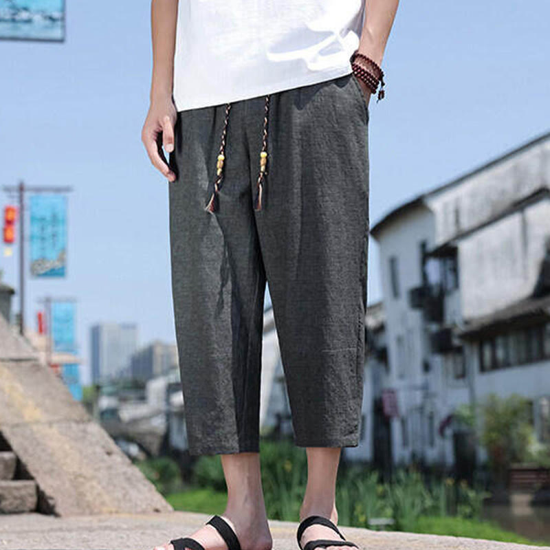 Buddha Stonesカジュアル織りビーズウエストロープメンズ7-8丈スパンデックスパンツ ポケット付き - image 4
